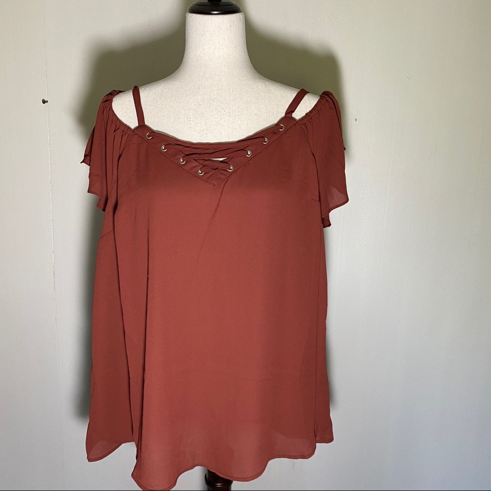 Torrid Georgette Lace-Up Cold Shoulder Orange
